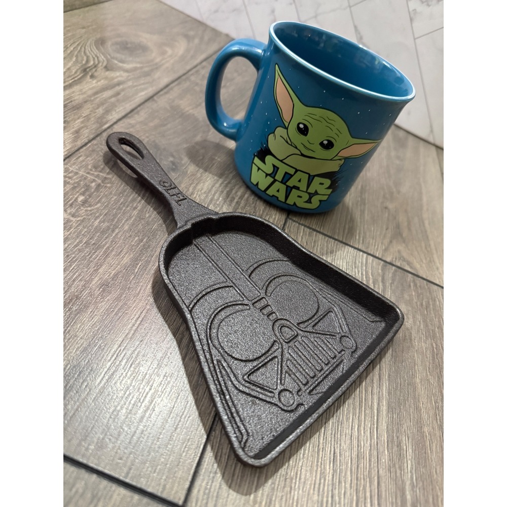 Star Wars Darth Vader Cast Iron Skillet and Grogu Baby Yoda Blue Mug Bundle Set